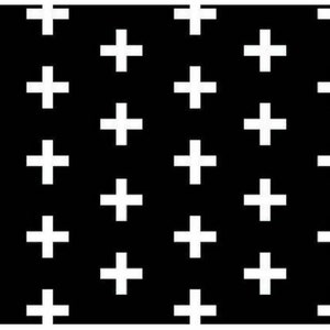 May include: A black and white pattern with white plus signs on a black background.