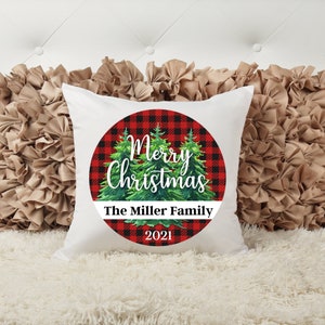 Buffalo Plaid, Christmas Tree, Merry Christmas, Personalized, Family, Christmas, Accent Pillow, Custom Home Decor, Winter Collection