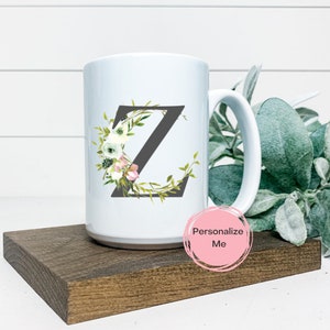 Z Kaffeebecher, Alphabet Becher, Buchstabe Z, Floral, Gold, Geschenk für ihn, Geschenk für sie, Inspiration Kaffeebecher, Teebecher