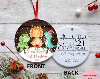 My First Christmas, Baby&#39;s First Christmas, Dinosaur, Birth Stat Ornament, Baby Ornament, Gift for him, Gift for new parents,