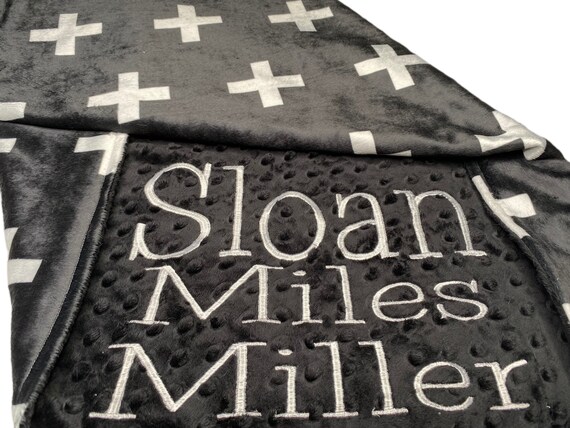 Personalized, Minky, Cross Blanket, Black, White, Crib Bedding, Black and White Blanket, Adult Blanket, Gift for him, gift for her, adult