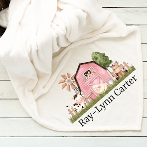 Pink Barn Blanket, Farm, Personalized Baby Blanket, Gift for girl, Baby Shower Gift, Baby Blanket, Custom Baby Blanket,