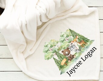 Woodland Animals Blanket, Personalized Baby Blanket, Gift for girl, Baby Shower Gift, Baby Blanket, Custom Baby Blanket,