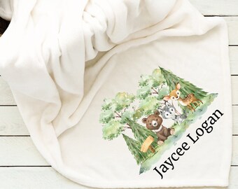 Coperta con animali del bosco, coperta personalizzata per neonati, regalo per bambina, regalo per baby shower, coperta per neonati, coperta personalizzata per neonati,