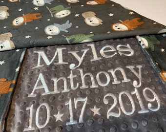 Personalized, Minky, Sloth, Zoo, Animal Blanket, Cozy Blanket,Jungle Animals,Embroidered Blanket, Boy Blanket, gift for her,Baby shower gift