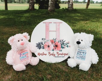 Personalized Stuffed Animal,  Baby Gift, Personalized Stuffed Animal, Birth Stats, Embroidered, Birth Announcement, Baby Shower Gift, Moose
