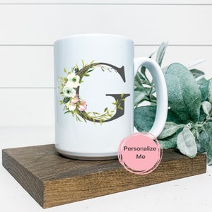 G Kaffeebecher, Alphabet Becher, Buchstabe G, Floral, Gold, Geschenk für ihn, Geschenk für sie, Inspiration Kaffeebecher, Teebecher