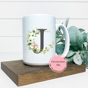 Taza de café J, Taza del alfabeto, Letra J, Floral, Oro, Regalo para él, Regalo para ella, Taza de café inspiradora, Taza de té
