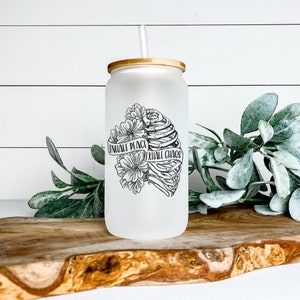 Inhale Peace Exhale Chaos Libbey Glass Tumbler, Iced Coffee Cup, 16 oz, Beer Can Glass