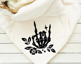 Rock On -Skeleton Hand Blanket, Throw, Minky, Sherpa, Gift for her, Gift for Him, Skeleton Hand Minky Blanket – Rock On Sherpa Throw