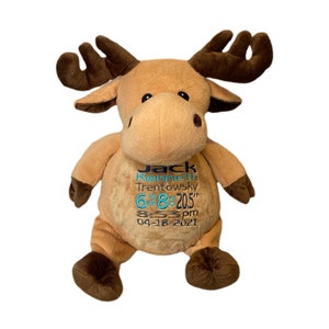 Moose, Personalized Baby Gift, Personalized Stuffed Animal, Birth Stats, Embroidered, Birth Announcement, Baby Shower Gift, Moose