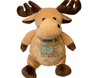 Moose, Personalized Baby Gift, Personalized Stuffed Animal, Birth Stats, Embroidered, Birth Announcement, Baby Shower Gift, Moose