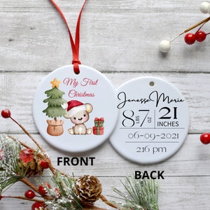 My First Christmas, Baby's First Christmas, Teddy Bear, Birth Stat Ornament, Baby Ornament, Custom, Personalized, Newborn, Merry Christmas,
