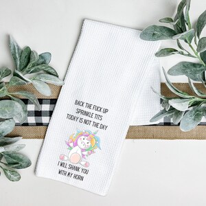 Back the Fuck Up Sprinkle Tits Tea Towel, Unicorn, Dish Towel, Waffle Weave, Kitchen Towel,  Housewarming gift, Custom Kitchen Towel