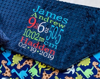 Personalized, Minky, Dinosaur, Blanket, Green, Blue, Boy Blanket, Embroidery, Baby shower gift, Dinosaur blanket, Gift for him, Archaeology