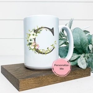 C Kaffeebecher, Alphabet Becher, Buchstabe C, Blumen, Gold, Geschenk für ihn, Geschenk für sie, Inspiration Kaffeebecher, Teebecher