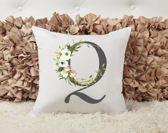 Letter Q, Floral,Accent Pillow, Personalized Gift, Custom Home Decor,