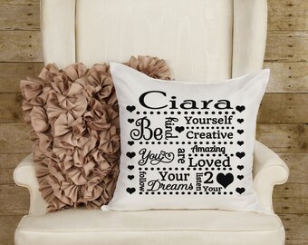 Be Kind, Girl Inspiration, Custom Pillow Cover, Name Accent Pillow, Personalized Gift, Mom Gift, Personalized Pillow, Custom Home Decor,