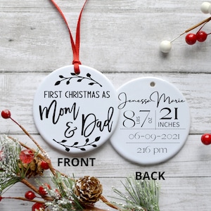 First Christmas as a Mom and Dad, Birth Stat Ornament, Baby Ornament, Custom, Personalized, Newborn, Merry Christmas, Baby's First Christmas