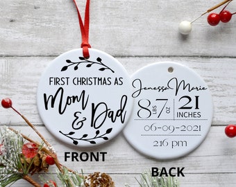 First Christmas as a Mom and Dad, Birth Stat Ornament, Baby Ornament, Custom, Personalized, Newborn, Merry Christmas, Baby's First Christmas