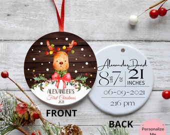 My First Christmas, Baby's First Christmas, Reindeer, Birth Stat Ornament, Baby Ornament, Deer, Gift for newborn, Gift for Baby