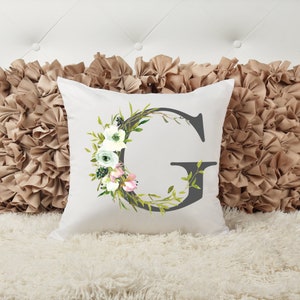 Letra G, Floral, Almohada decorativa, Regalo personalizado, Decoración del hogar personalizada,