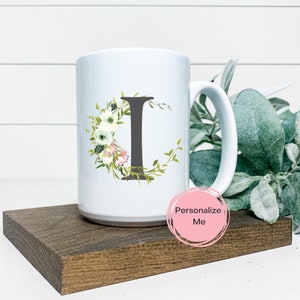 Caneca de café I, caneca do alfabeto, letra I, floral, ouro, presente para ele, presente para ela, caneca de café inspiradora, caneca de chá