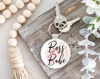 Boss Babe Keychain, Floral Keychain, Personalized, Gift for mom, Gift for her, adult gift, Business Owner, Water Color,