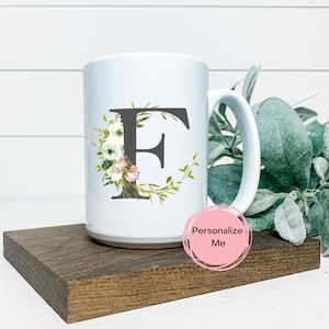 Taza de café F, Taza del alfabeto, Letra F, Floral, Oro, Regalo para él, Regalo para ella, Taza de café inspiradora, Taza de té