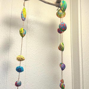 Handcrafted Driftwood Shell Mobile - Tropical Rainbow Hanging Art