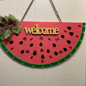 Panneau de bienvenue d&#39;été pastèque - Décoration de porte suspendue avec noeud