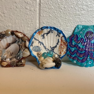 Ocean-Themed Seashell Art Collection - Mixed Media Coastal Decor