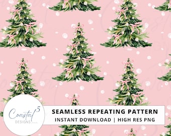 Coquette Christmas Seamless Pattern, Merry Pinkmas Seamless File, Pink Bow Christmas Tree Digital Pattern, Christmas Surface Pattern