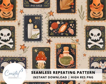 Naadloos Halloween-patchworkpatroon, Halloween-stempels digitaal papier, vintage retro Halloween-patchwork naadloos bestand, herhaling spookachtige frames
