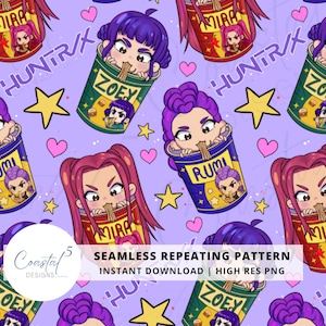 KPop Jäger Nahtloses Muster, Huntrix Digitales Papier, Dämonenjäger Muster, Rumi Mira Zoey Sublimation, K Pop Oberflächenmuster