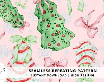Coquette Christmas Bows seamless file, Seamless Christmas Cakes pattern, Holiday Surface Pattern fabric printing design, digital download