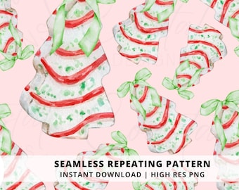 Coquette Christmas seamless file, Christmas Cakes seamless pattern, Holiday Surface Pattern, Pink Christmas pattern, digital download