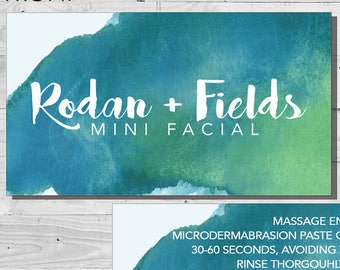 INSTANT DOWNLOAD | Blue and Green Watercolor Mini Facial Card | Rodan and Fields | Give it a Glow