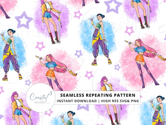 KPop Hunters Seamless Pattern, KPop Hunters Digital Paper, Demon Hunters Repeating Pattern, zsurface Pattern