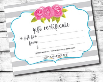 Rodan and Fields Gift Certificate | INSTANT DOWNLOAD | Gray and White Stripes