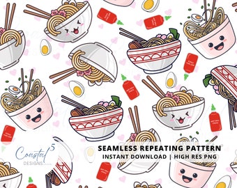 Ramen Seamless Pattern | Ramen pattern for Fabric Sublimation | Surface Pattern | Ramen | Noodle Bowl | Girly Girl Pattern | Kawaii Food