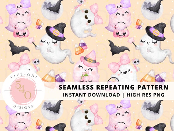 Ghost Seamless Halloween Pattern, pink Halloween, Girly Halloween, cute ghost surface pattern, spooky digital paper, Halloween sublimation