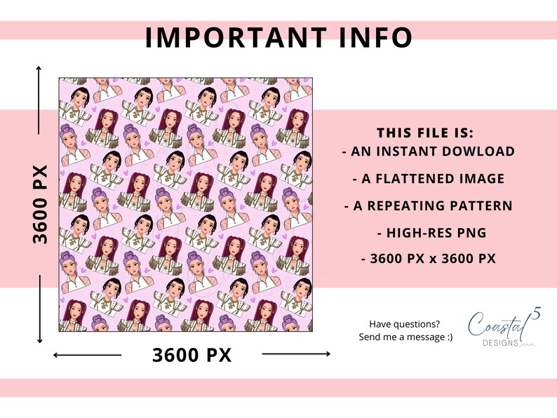 Kpop Demon Hunters Seamless Paper. Adorable purple background Huntrix digital paper with Rumi Mira and Zoey ramen noodle cups. Perfect background for Kpop Demon Hunters digital scrapbooking, fabric sublimation, and more.