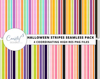 ハロウィンストライプシームレスパターンバンドル｜ハロウィンデジタルペーパーパック、キッズファブリック、ガーリーハロウィン表面パターン、スクラップブッキングペーパー