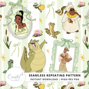 Frog Princess Seamless Pattern, Magic Princess Digital Paper, Kids Fabric, Princess Surface Pattern, Princess Wallpaper, Princess and Frog