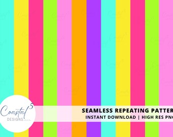 Helle Neon-Streifen-nahtlose Muster, sich wiederholende Datei, Neon-Pink-Lila, Aqua, Gelb und Orange, Digitales Papier für Stoffdruck Sublimation