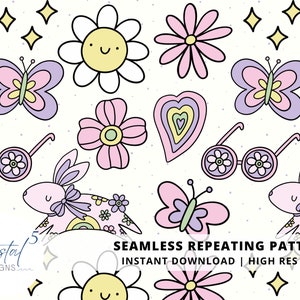 Modèle sans couture de printemps pour le tissu | Conception numérique de printemps rétro | Motif répétitif de printemps | Modèle sans couture de Pâques | Rétro Pâques PNG
