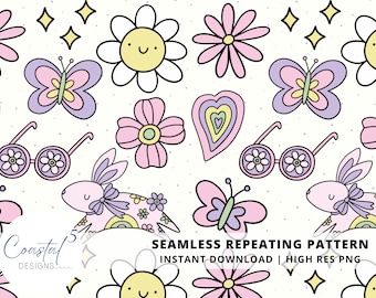 Ostern Musterdesign, Retro Frühling digitales Design, Frühling Oberflächenmuster wiederholen, Osterhase nahtlose Muster, Kinderstoff, Pastell