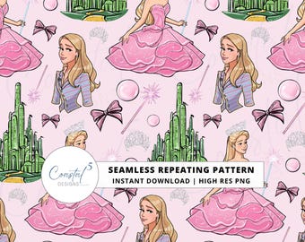 Glinda Seamless Pattern, Wicked Seamless Pattern, Emerald City Digital Paper, Good Witch Digital Paper, surface pattern, Kids Fabric