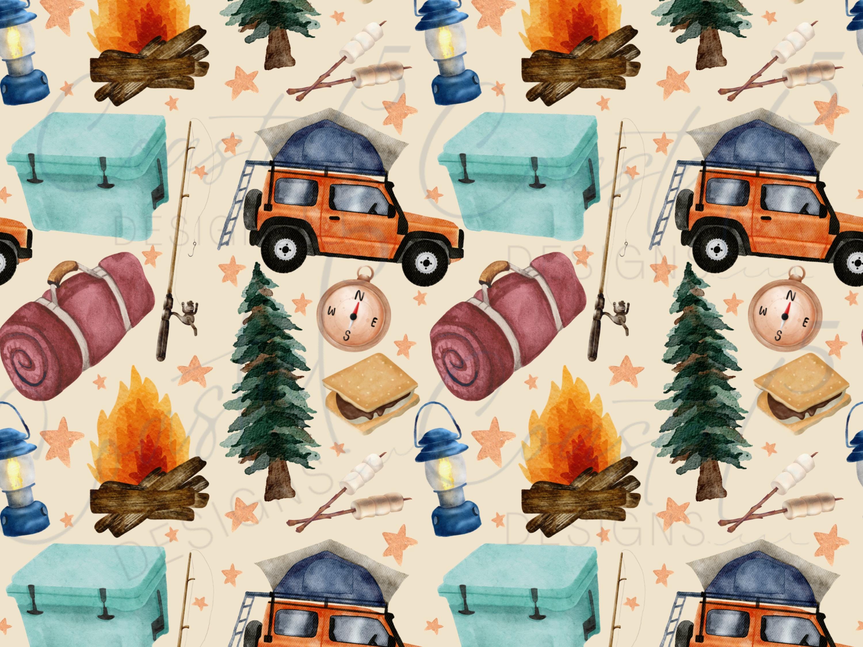 Camping Seamless Pattern | Forest Repeating Pattern | Watercolor ...